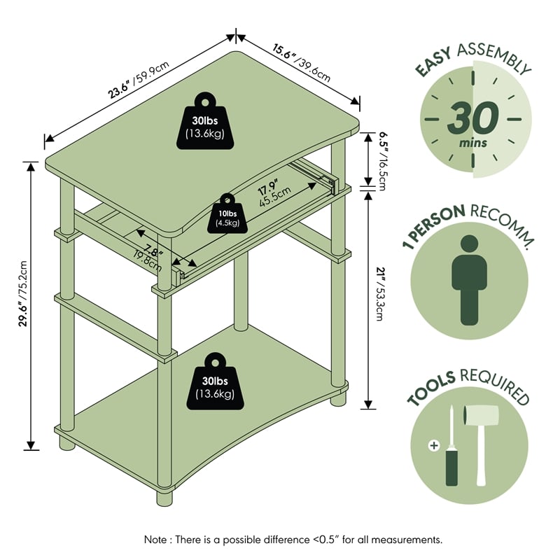 Furinno HOME 23.6 Wide Gaming Desk with Keyboard Tray Amber Pine