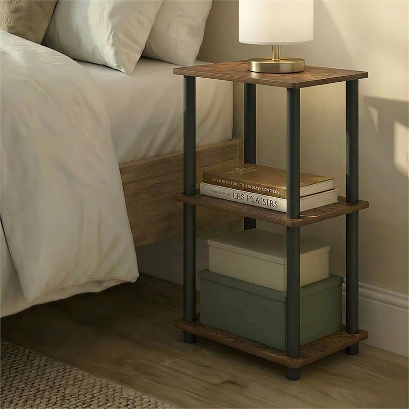 Furinno TURN-N-TUBE 3-Tier Open Frame Corner Shelf Amber Pine