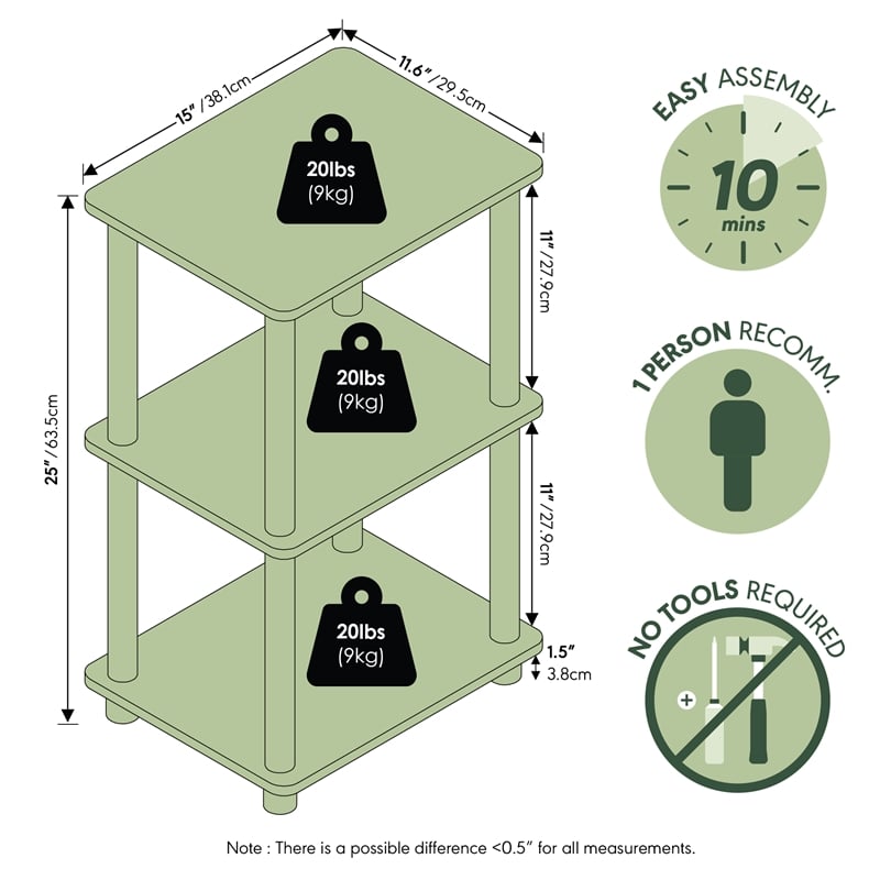 Furinno TURN-N-TUBE 3-Tier Open Frame Corner Shelf Amber Pine