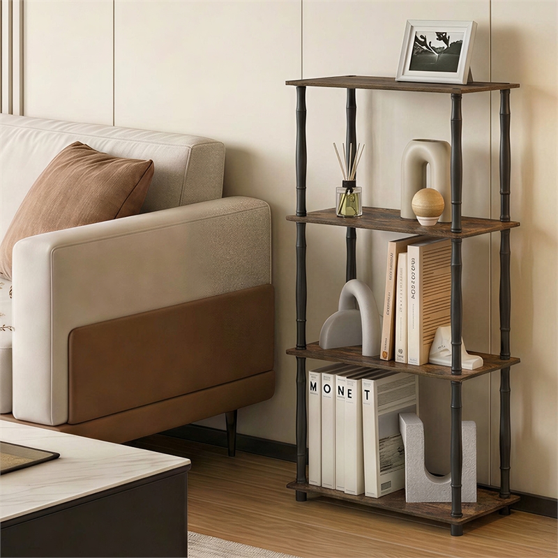 Furinno TURN-N-TUBE 4-Tier Toolless Open Frame Corner Shelf Amber Pine