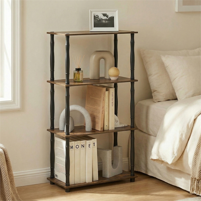 Furinno TURN-N-TUBE 4-Tier Toolless Open Frame Corner Shelf Amber Pine