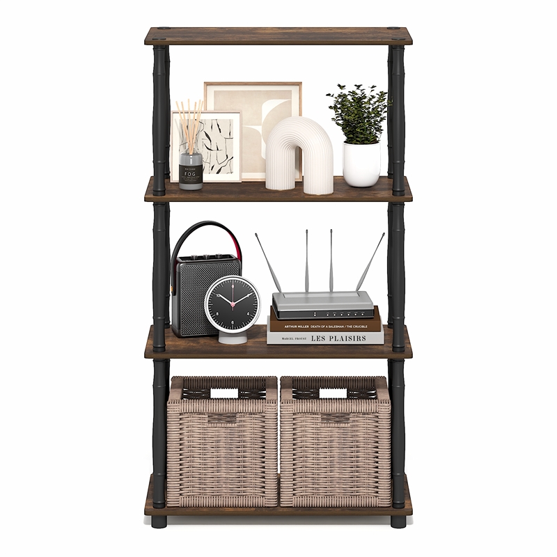 Furinno TURN-N-TUBE 4-Tier Toolless Open Frame Corner Shelf Amber Pine