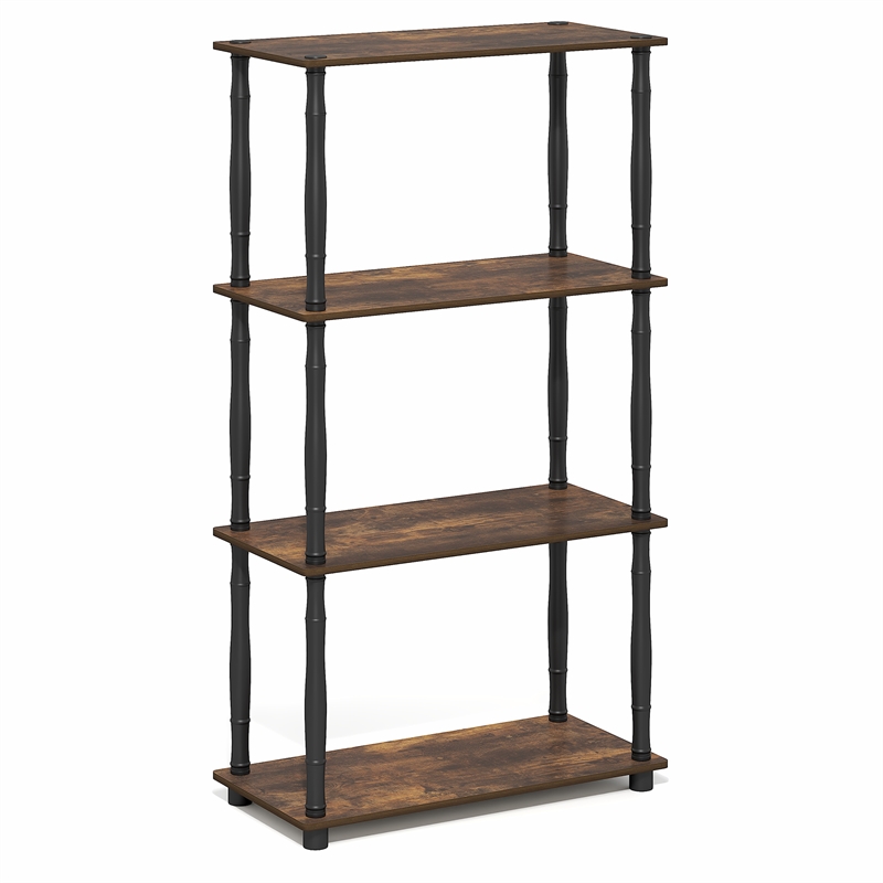 Furinno TURN-N-TUBE 4-Tier Toolless Open Frame Corner Shelf Amber Pine