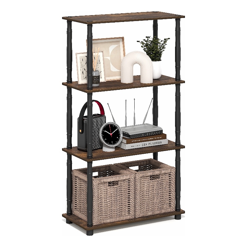 Furinno TURN-N-TUBE 4-Tier Toolless Open Frame Corner Shelf Amber Pine