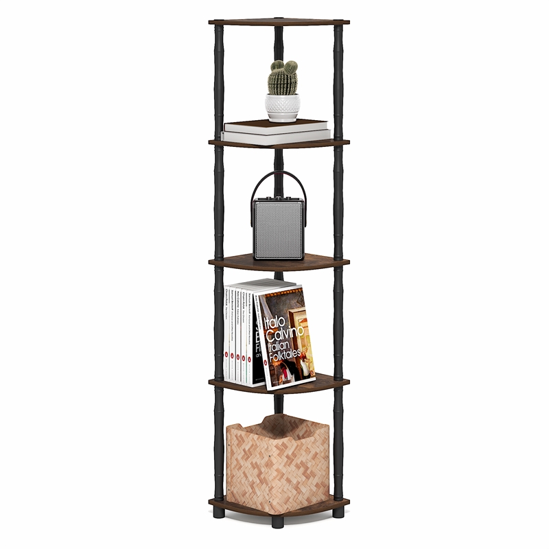 Furinno TURN-N-TUBE 5-Tier Corner Bookshelf Amber Pine