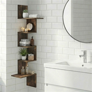 Furinno ROSSI 5-Tier Corner S-shape Radial Floating Bookshelf Amber Pine