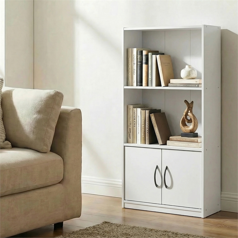 Furinno GRUEN 3-Tier Open Shelf and Doors Bookcase 9.3 x 21.8 x 39.5 White