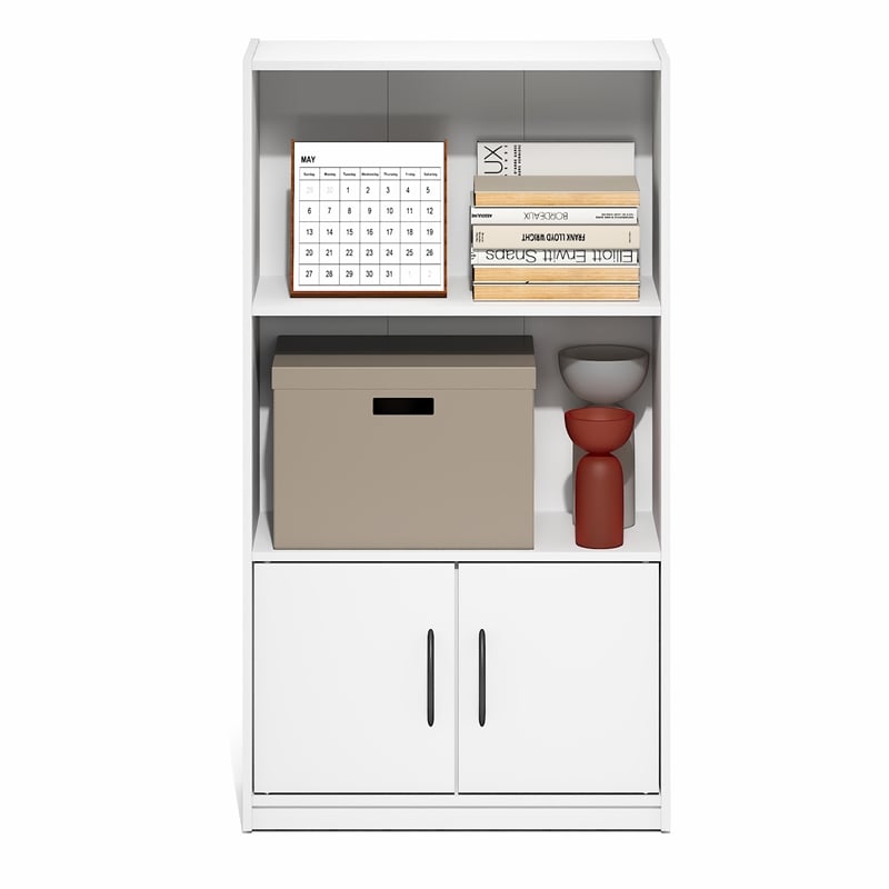 Furinno GRUEN 3-Tier Open Shelf and Doors Bookcase 9.3 x 21.8 x 39.5 White