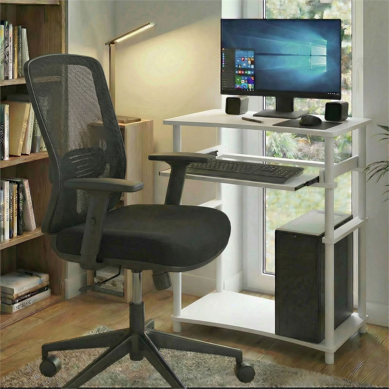 Furinno HOME 23.6 Wide Gaming Desk with Keyboard Tray White