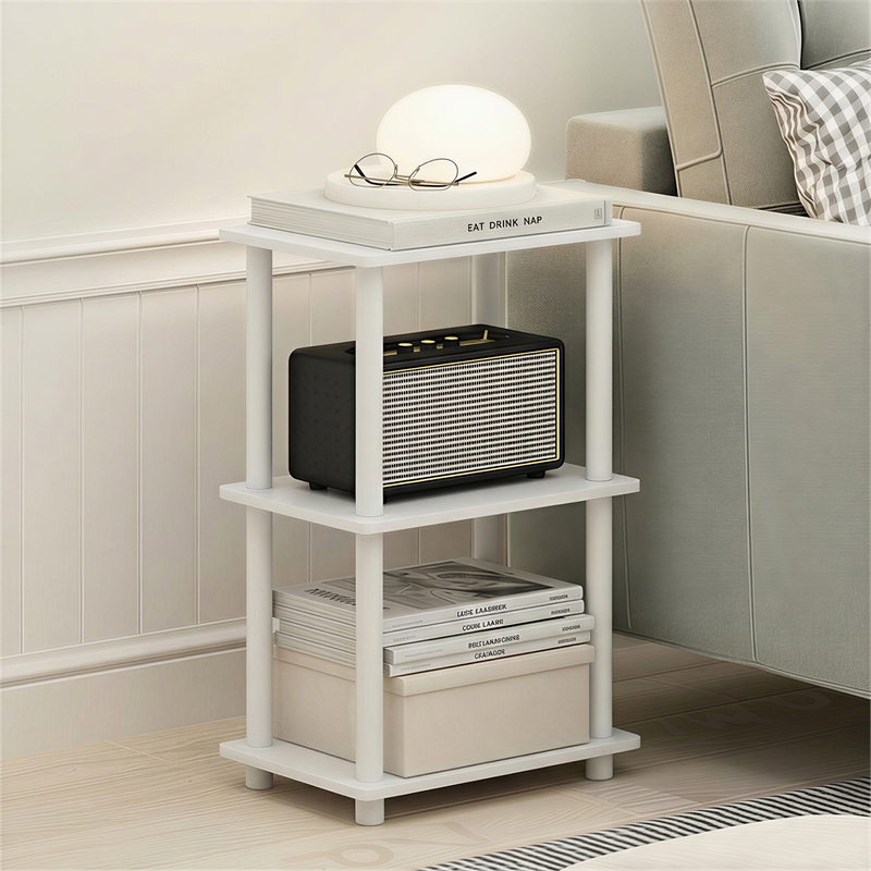 Furinno TURN-N-TUBE 3-Tier Open Frame Corner Shelf White