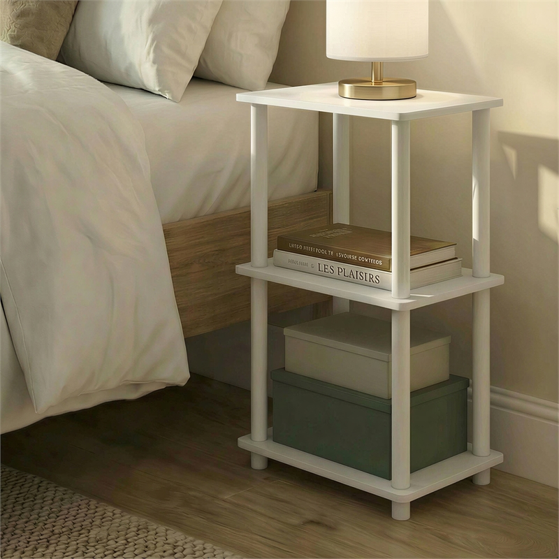 Furinno TURN-N-TUBE 3-Tier Open Frame Corner Shelf White
