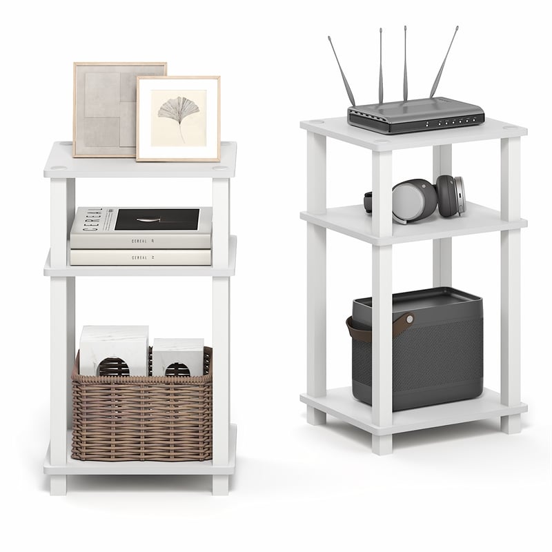 Furinno JUST Set of 2 3-Tier Open Shelf Modern End Table White