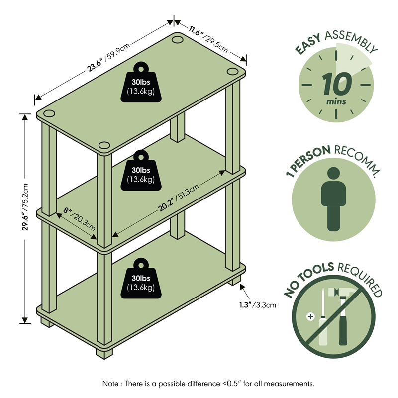 Furinno TURN-S-TUBE 3-Tier Open Frame Corner Shelf White