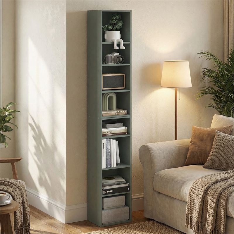 Furinno PASIR 8-Tier Stackable AdJUSTable Bookcase 9.3 x 11.8 x 70.9 Sage Green