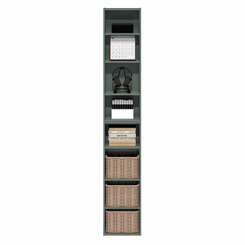 Furinno PASIR 8-Tier Stackable AdJUSTable Bookcase 9.3 x 11.8 x 70.9 Sage Green