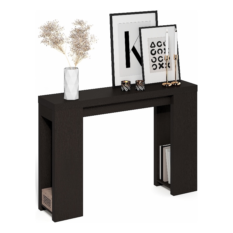 Furinno ARA 47-Inch Narrow Console Table with Bottom Shelf  Black Dark Oak