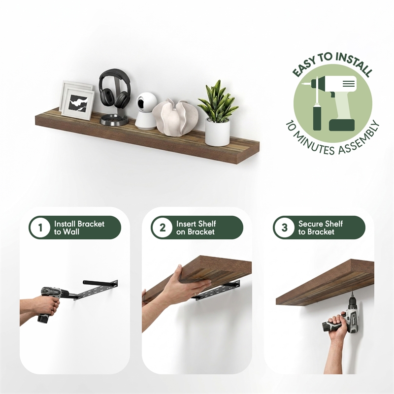 Furinno TANNA 12x47 2-inch Thick Shelf Floating Shelf Retro Brown