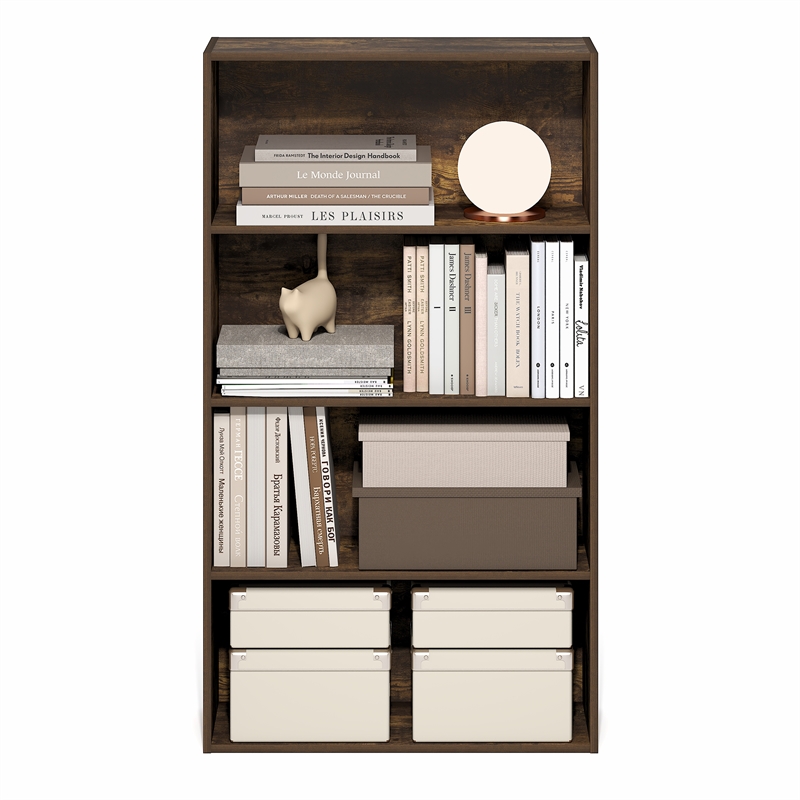 Furinno JAYA 4-Tier Open Shelving Book Shelf 9.5 x 23.6 x 41.9 Amber Pine