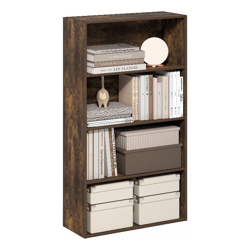 Furinno JAYA 4-Tier Open Shelving Book Shelf 9.5 x 23.6 x 41.9 Amber Pine