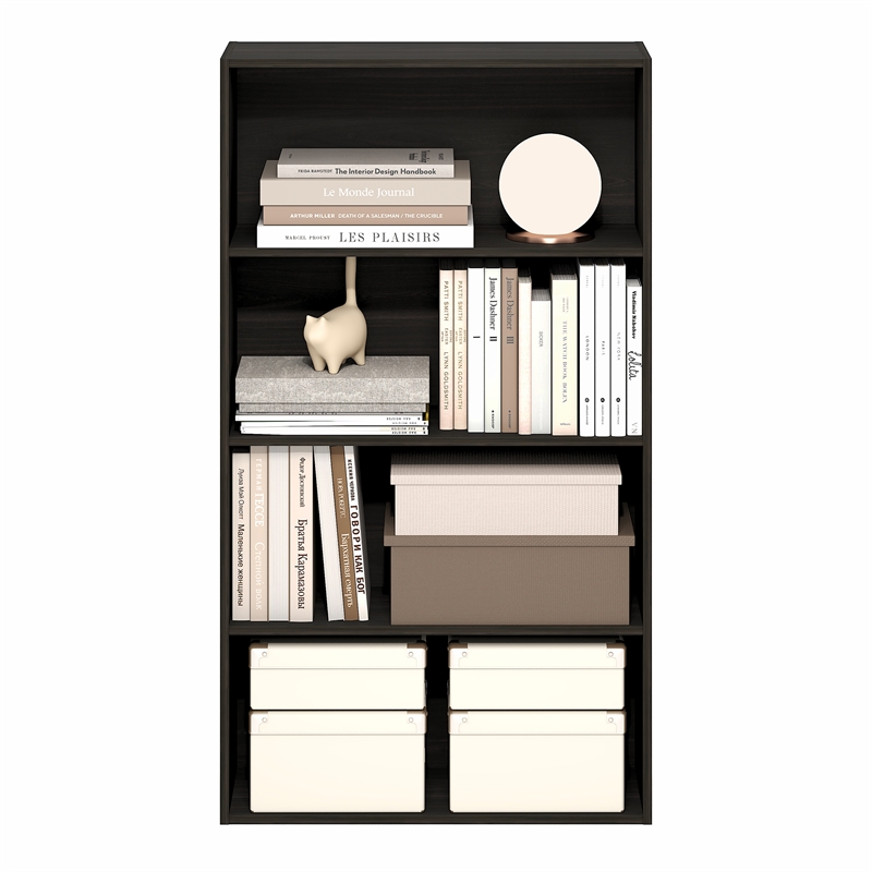 Furinno JAYA 4-Tier Open Shelving Book Shelf 9.5 x 23.6 x 41.9 Espresso