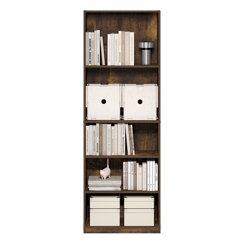 Furinno JAYA 5-Tier Tall Open Shelf Bookcase 9.5 x 24.6 x 71.1 Amber Pine
