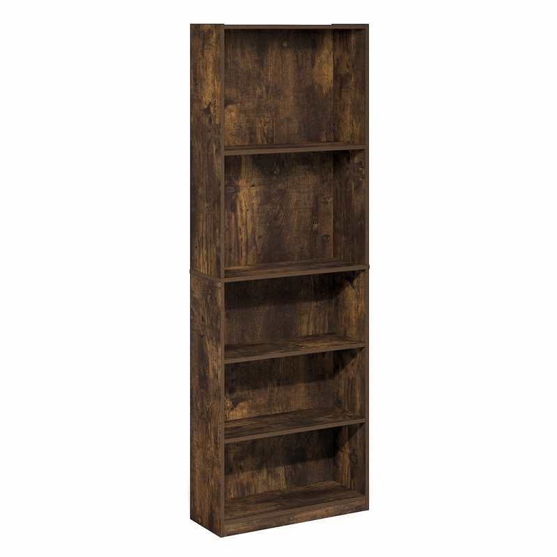 Furinno JAYA 5-Tier Tall Open Shelf Bookcase 9.5 x 24.6 x 71.1 Amber Pine