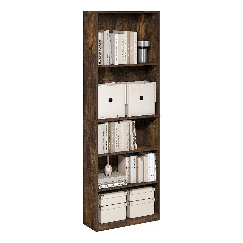 Furinno JAYA 5-Tier Tall Open Shelf Bookcase 9.5 x 24.6 x 71.1 Amber Pine
