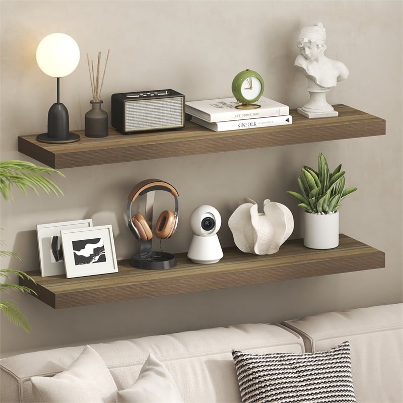 Furinno TANNA 12 x 47 2-Inch Thick Floating Shelves Set of 2 Retro Brown