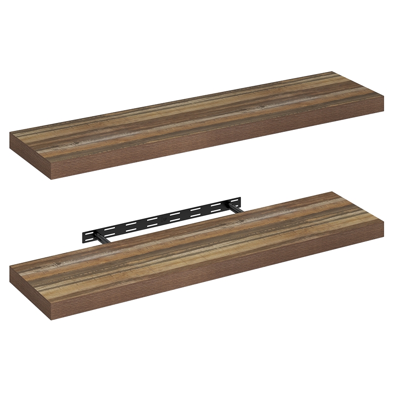 Furinno TANNA 12 x 47 2-Inch Thick Floating Shelves Set of 2 Retro Brown