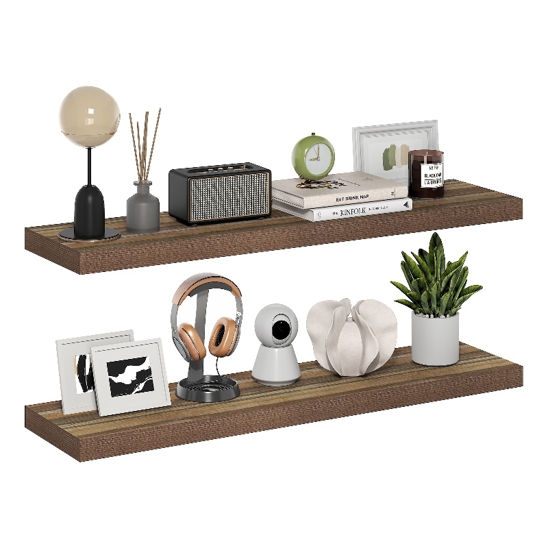 Furinno TANNA 12 x 47 2-Inch Thick Floating Shelves Set of 2 Retro Brown