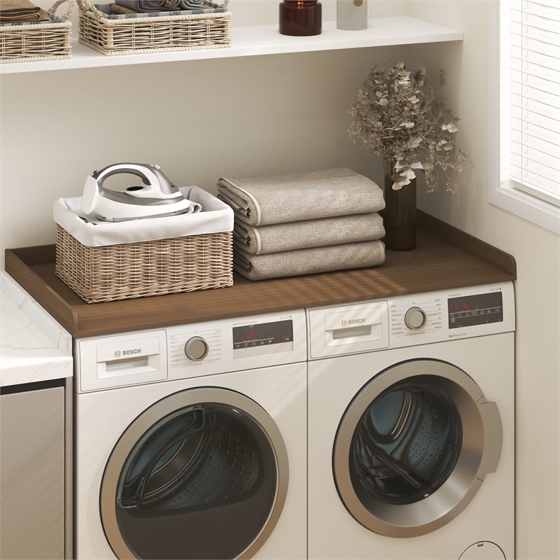 Furinno RAVEL 27.5 D x 54 W Washer Dryer Countertop Edge Rails Modern Walnut