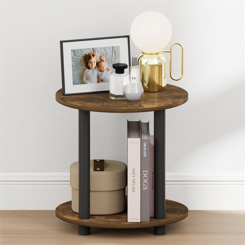 Furinno TURN-N-TUBE 2-Tier Small Round Toolless Nightstand Amber Pine