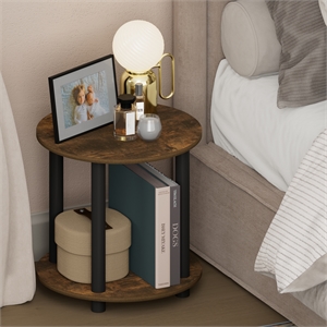 Furinno TURN-N-TUBE 2-Tier Small Round Toolless Nightstand Amber Pine