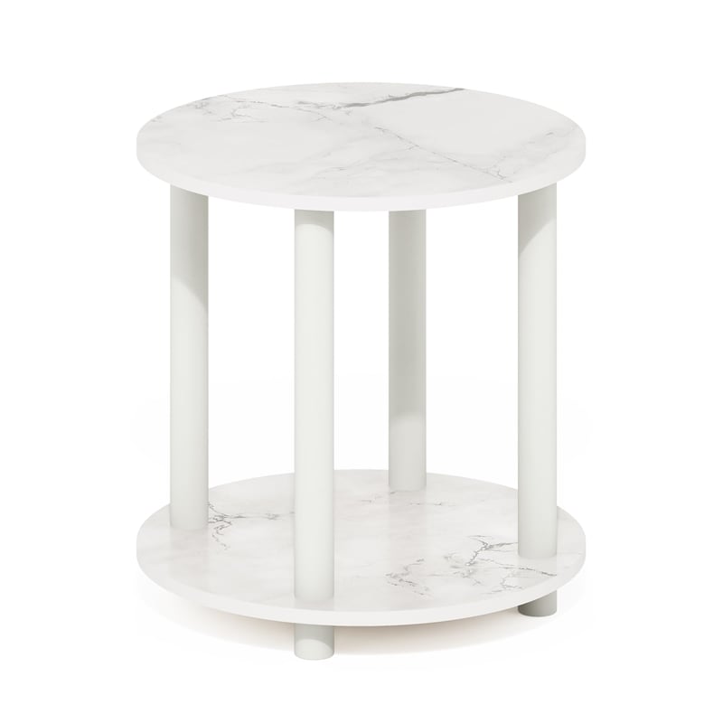 Furinno TURN-N-TUBE 2-Tier Small Round Toolless Nightstand Marble White