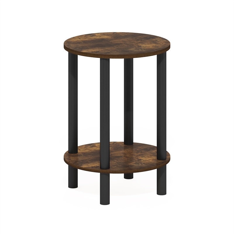 Furinno TURN-N-TUBE 2-Tier Round Tall Narrow Open Shelf Nightstand Amber Pine