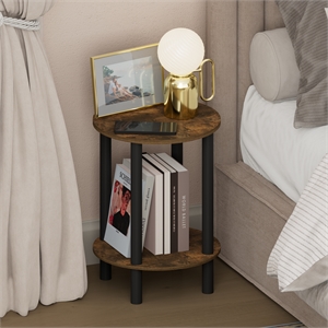 Furinno TURN-N-TUBE 2-Tier Round Tall Narrow Open Shelf Nightstand Amber Pine