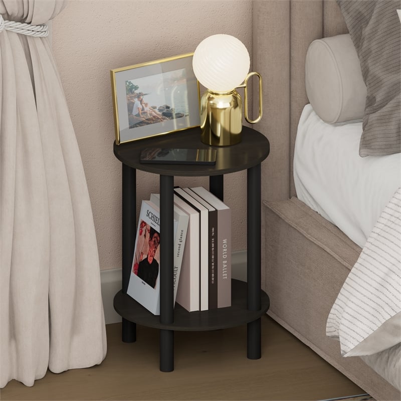 Furinno TURN-N-TUBE 2-Tier Round Tall Narrow Open Shelf Nightstand Espresso