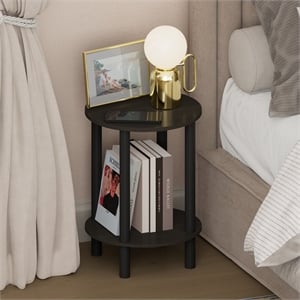 Furinno TURN-N-TUBE 2-Tier Round Tall Narrow Open Shelf Nightstand Espresso