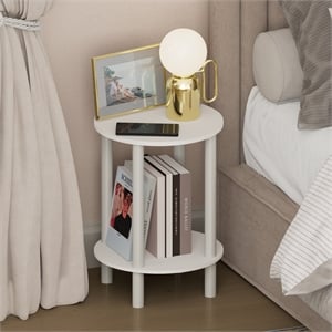 Furinno TURN-N-TUBE 2-Tier Round Tall Narrow Open Shelf Nightstand White