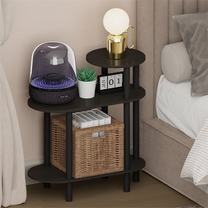 Furinno TURN-N-TUBE 3-Tier Oval Sofa Open Shelf Narrow Nightstand Espresso