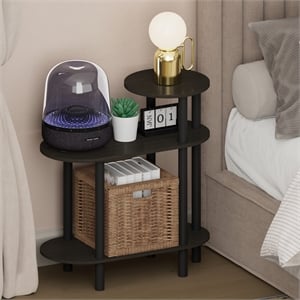 Furinno TURN-N-TUBE 3-Tier Oval Sofa Open Shelf Narrow Nightstand Espresso