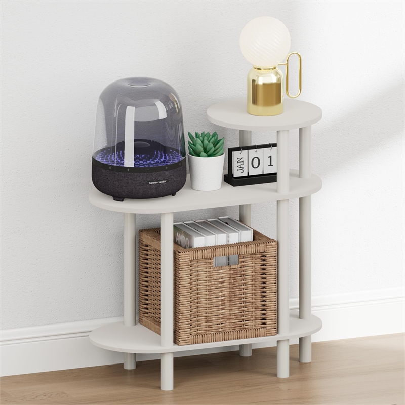 Furinno TURN-N-TUBE 3-Tier Oval Sofa Open Shelf Narrow Nightstand White