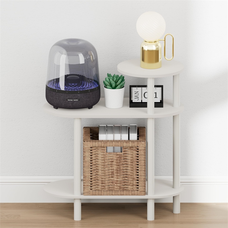 Furinno TURN-N-TUBE 3-Tier Oval Sofa Open Shelf Narrow Nightstand White