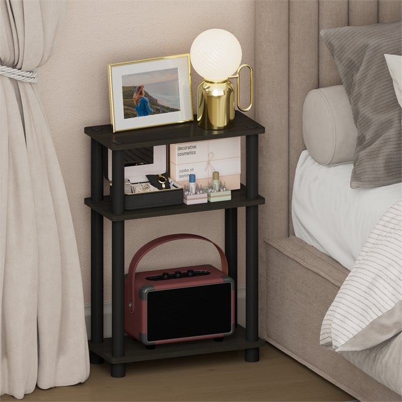 Furinno TURN-N-TUBE 3-Tier Rectangular Narrow Nightstand Espresso