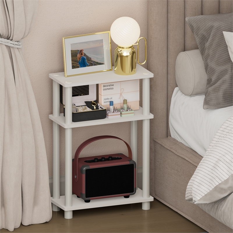 Furinno TURN-N-TUBE 3-Tier Rectangular Narrow Nightstand White