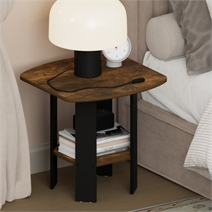 Furinno TIDUR 2-Tier Round Corner Nightstand with Storage Shelf Amber Pine