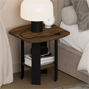 Furinno TIDUR 2-Tier Round Corner Nightstand with Storage Shelf Columbia Walnut
