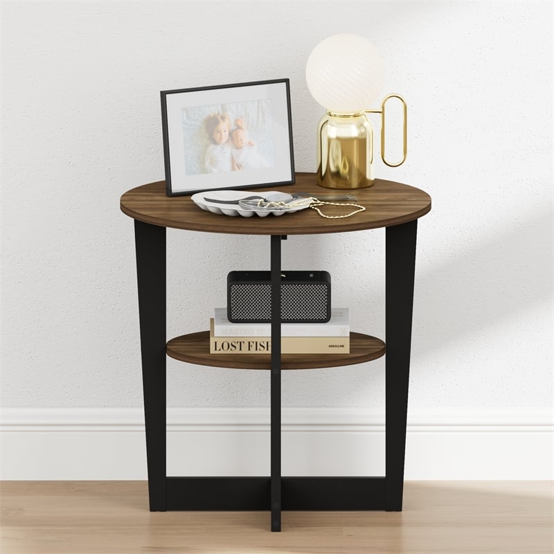 Furinno TIDUR 2-Tier Oval Round Edge Nightstand Columbia Walnut