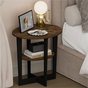 Furinno TIDUR 2-Tier Oval Round Edge Nightstand Columbia Walnut