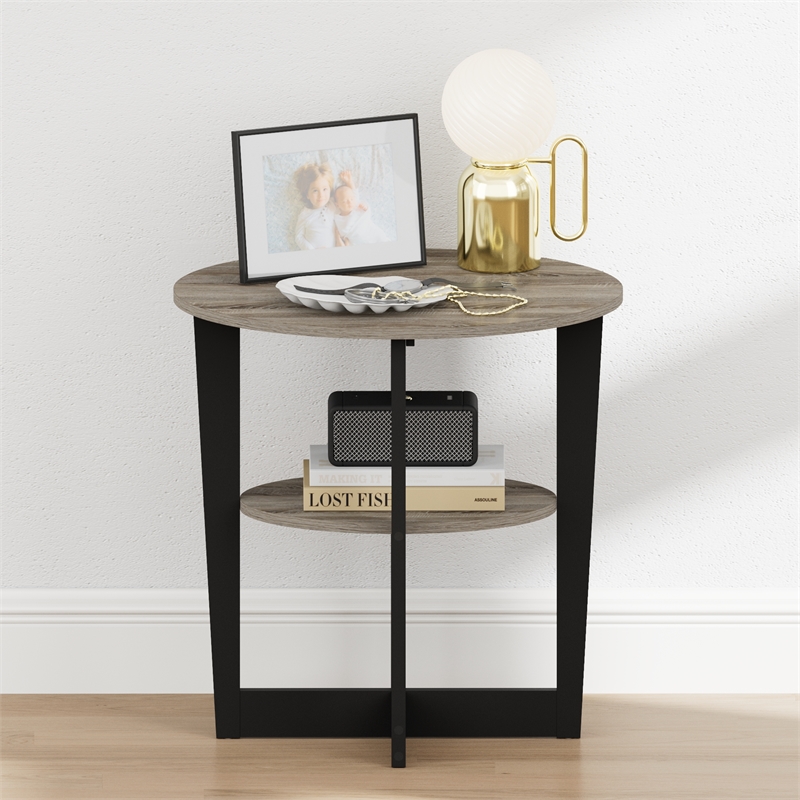 Furinno TIDUR 2-Tier Oval Round Edge Nightstand French Oak